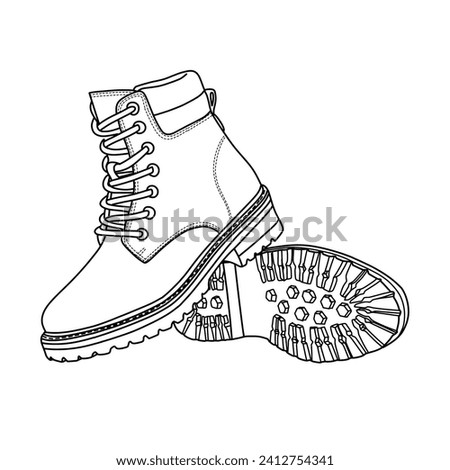 Template vector  Men's Ankle Boots, suitable for your custom Boots shoes sneakers design, outline vector doodle illustration, various view, isolated with white background.