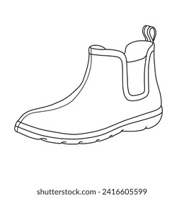 Template vector Men's Ankle Rain Boots Waterproof PVC Short Rubber Garden Boots, suitable for your Rain Boots shoes design, outline vector doodle illustration, side view, isolated on white background