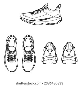 Template vector men's hiking shoes, hand-drawn collection, formal shoes, vector sketch illustration. Suitable for your custom hiking shoes design, isolated on a white background.