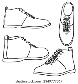 Template vector Men's leather shoes hand drawn collection, formal shoes, vector sketch illustration, suitable for your custom leather shoes design, isolated on white background