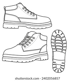 Template vector men's leather shoes hand-drawn collection. Formal shoes, Front, side, and bottom view, suitable for your custom leather shoes.