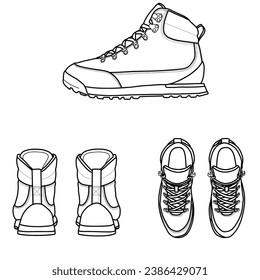 Template vector men's waterproof boots hand drawn collection, formal shoes, vector sketch illustration. Suitable for your custom waterproof boots design, isolated on white background.