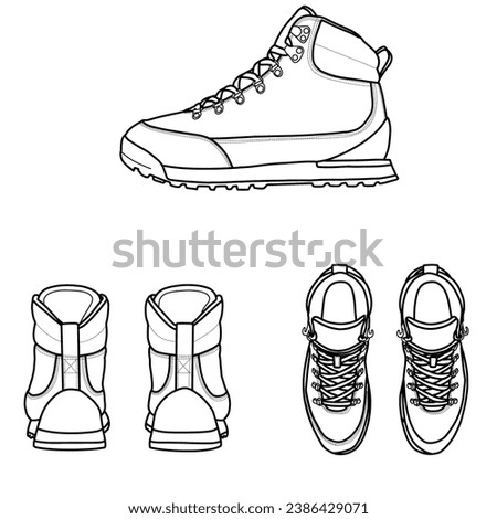 Template vector men's waterproof boots hand drawn collection, formal shoes, vector sketch illustration. Suitable for your custom waterproof boots design, isolated on white background.