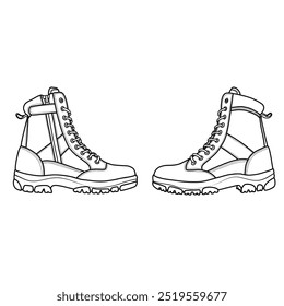 Zapatos de Vector militar de Plantilla, botas de combate tácticas colección dibujada a mano. Zapatos formales, ilustración de boceto de Vector. Adecuado para su diseño de botas de combate tácticas militares personalizadas. 