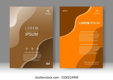 Template vector modern design for cover book, Brochure, Magazine, Annual Report, Flyer, Poster, Infographic. with concept brown and orange wave color size A4