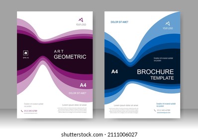 Lila und blaue Kurve Buchcover Design modern. Jahresbericht. Broschüre, Katalog. Einfache Flugwerbung. Magazin. Vektorgrafik