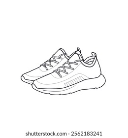 Template vector running shoes are suitable for your custom running shoes. Outline vector doodle illustration, front, and side view. Isolated on a white background.