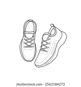 Template vector running shoes, suitable for your custom running shoes. Outline vector doodle illustration, front, and side view. Isolated on a white background.