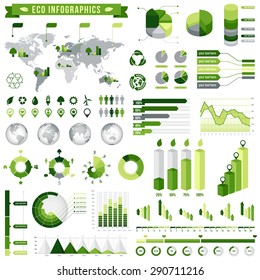 Template vector set for Green infographics environment related. 