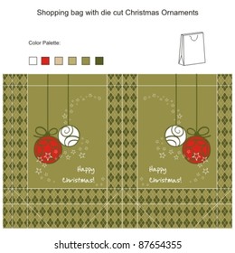 Template for Vector Shopping bag with die cut Christmas Ornaments