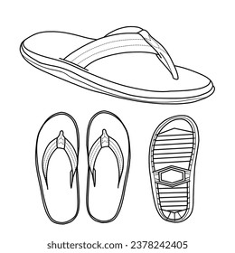 Vorlage Vektorgrafik Slippers Line Kunstsammlung, Vektorgrafik, isometrische, obere und untere Ansicht, geeignet für Ihr individuelles Slippers-Design einzeln auf weißem Hintergrund