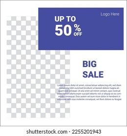 Template vector social media blue theme eps 10, 2160 x 2160 pxl for promotion