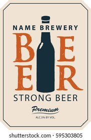Template vector strong beer label with a picture of the bottle