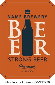 Template vector strong beer label with a picture of the bottle