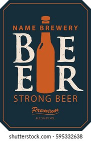Template vector strong beer label with a picture of the bottle