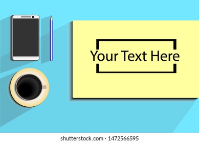 template vector in table, object handphone coffe and pen