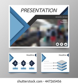 Template vector triangle blue set for brochure presentation business.Slides horizontal of modern layout and brochure illustration leaflet flyer design 