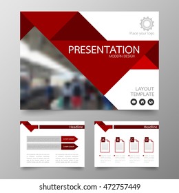 Template vector triangle red set for brochure presentation business.Slides horizontal of modern layout and brochure illustration leaflet flyer design 