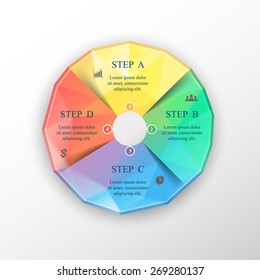 Template with vector triangular fill for cycle diagram, graph, presentation and round chart. Business concept with 4 options, parts, steps or processes