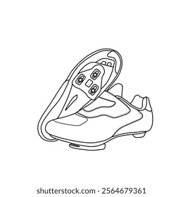 Template vector unisex cycling shoes, mountain bikes, riding shoe bicycle. Outline vector doodle illustration, front, side, and bottom view. Isolated on a white background. 