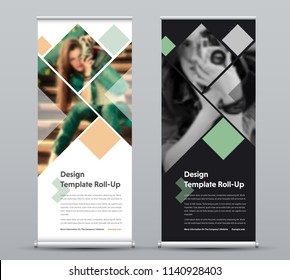 Template Of Vector Vertical Roll-up Banner With Square Elements For A Photo. Black And White Design Flyer For Business And Advertising, A Sample For Photographers.