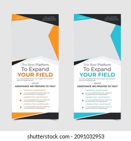 Template of vector vertical roll-up banner, x-stand, exhibition display, Retractable banner stand or flag design layout with creative shapes for business, advertising, presentation  forum.