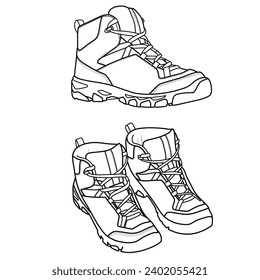 Template vector walking shoes, suitable for your custom sneaker design. Outline vector illustration. Isolated on a white background. Editable stroke.