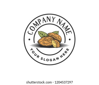 Template Vector Walnuts Food Sign Symbol Hand Drawn Vintage Circle Company Logo Design Inspiration