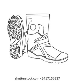 Template vector of Waterproof Rubber Tall Boot Rain Line art. Hand drawn various view. suitable for your Boots shoes design, Isolated on white background