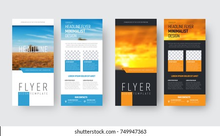 Template of vector white and black flyer in minimalistic style with a place for a photo. Design of front and back pages of brochures for business and printing.