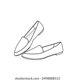 Template vector women pointed toe loafer flat shoes hand-drawn collection, suitable for your custom loafer shoes design. Outline vector doodle illustration