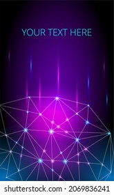Vorlage für ein vertikales Banner oder Cover mit einem neuronalen Netzwerkbild. Vektorgrafik im futuristischen Neonstil.