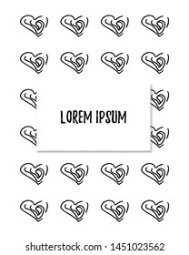 Template of vertical cover, background on white. Abstract backdrop with inscription. For photo album, notebook, book, flyer, print. Ink hand draw heart pattern Vector llustration.