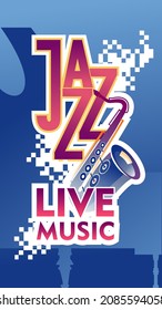 Template for vertical poster, advertisement for jazz music festival, ticket or program, vector illustration