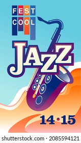 Template for vertical poster, advertisement for jazz music festival, ticket or program, vector illustration