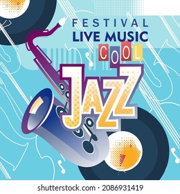 Template for vertical poster, advertisement for jazz music festival, ticket or program, vector illustration