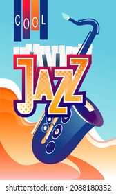 Template for vertical poster, advertisement for jazz music festival, ticket or program, vector illustration