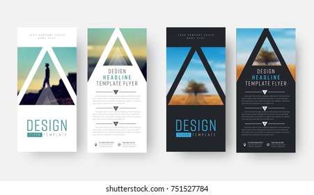 Template of a vertical vector flyer with a place for a photo. A minimalistic design of the brochure with triangles. Black and white set