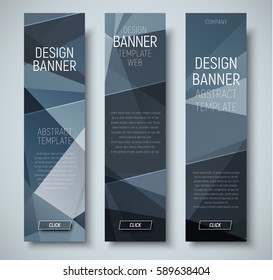 Template vertical web banners with abstract polygonal background black and transparent diagonal design elements. Vector illustration. Set