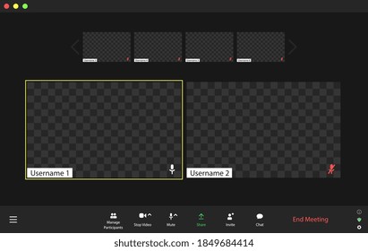 Template video conference user interface, video conference calls window overlay. Six users.