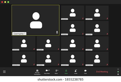 Template video conference user interface, video conference calls window overlay. Four users.