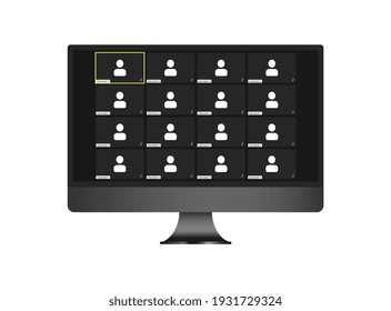 Template video conference user interface, video conference calls window overlay. Twelwe users
