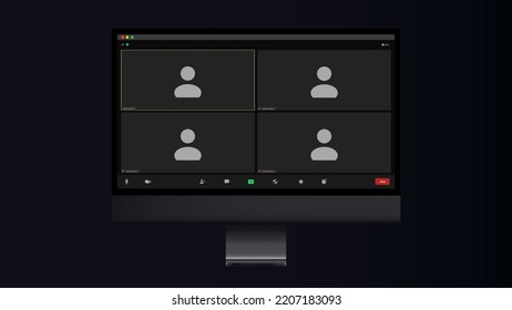 Template Video Conference User Interface. Online Conference Meeting. Zoom Interface Template. Mockup Of Remote Conversation. Video Call Technology.