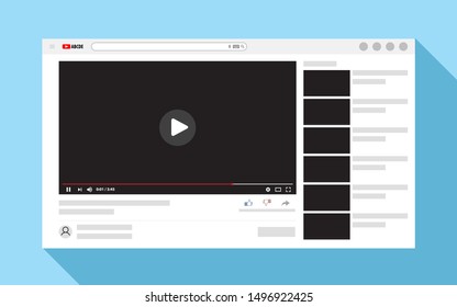 Template video frame. Video player layout. Video content mockup. Vector illustration