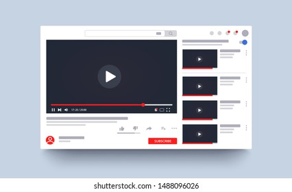 Template video frame. Youtube video player layout. Video content mockup. Social media content. Social media concept. Vector illustration. EPS 10