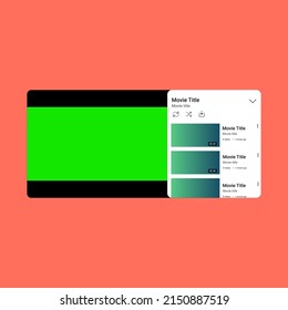 template video player for handphone. Video Movie playlist interface. Youtube template. Mobile mockup UI UX video player. Horizontal template.