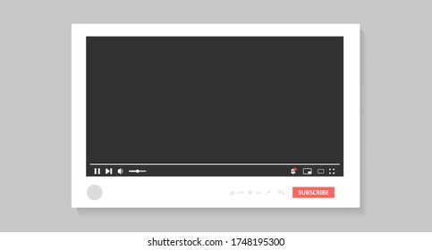 Template for the video player interface with controls. The layout of the video player. Concept of an online blog, stream, or video. User interface. Vector illustration