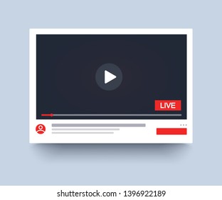 Template Video Player PC, Live Streaming, Mockup Online Channel. Social Media Channel. Web Element. Video Online, Blogging, Streaming. Template Display. Vector Illustration. EPS 10