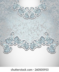 Template vintage background in silver blue colors for invitation or congratulation or package perfumer, cosmetic, jewelry, sweets, tea, cigarettes or for label vodka