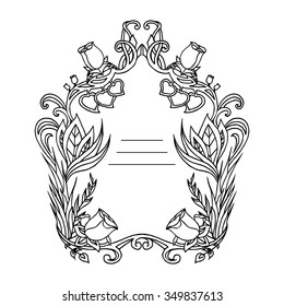 Template vintage black and white card with a floral pattern for invitations, letterheads and your design